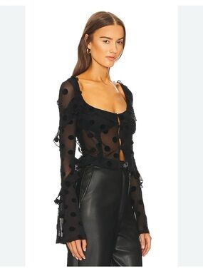 House of Harlow 1960 Eugenia black sheer top - Velvet polka dots - Small